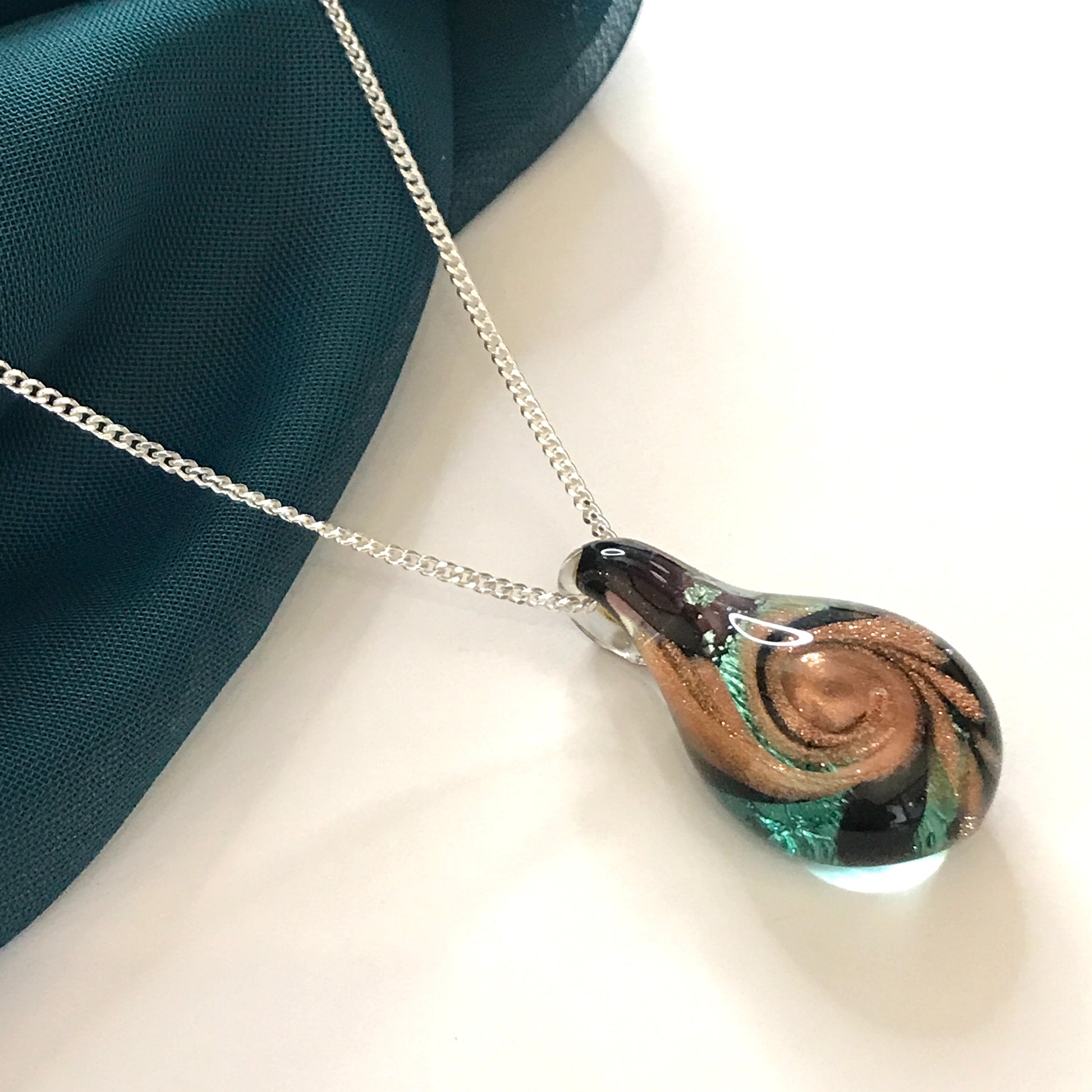 Sea Green Murano Glass Tear Drop Necklace