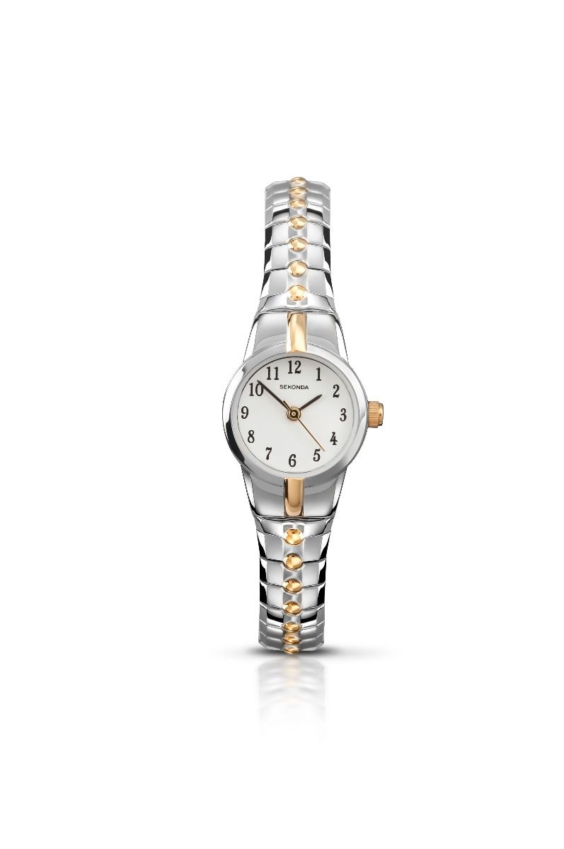 4091 Sekonda watch ladies two tone silver plated expanding bracelet clear dial Arabic