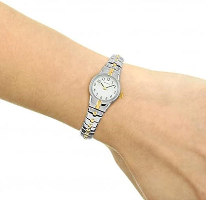 4091 Sekonda watch ladies two tone silver plated expanding bracelet clear dial Arabic