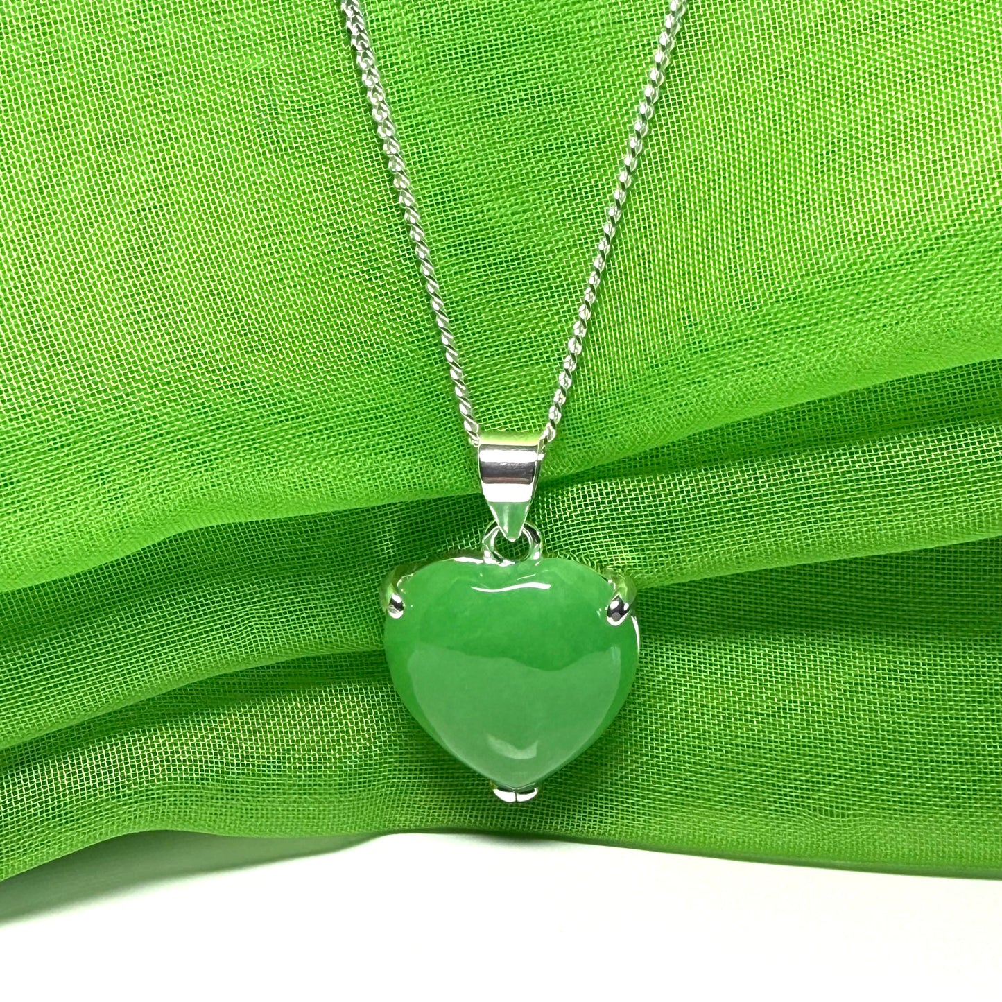 Shimmering real green jade heart shaped necklace