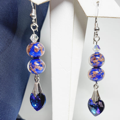 Shimmering blue crystal and Murano glass drop earrings