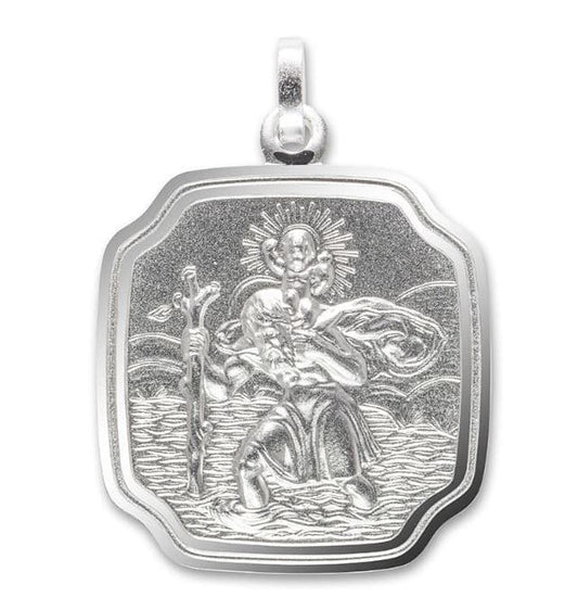 Men’s Silver Cushion Shaped St. Christopher With Rounded Curved Corners 24 mm