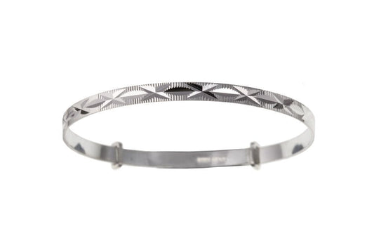 Silver Diamond Cut Kiss Large Expanding Bangle