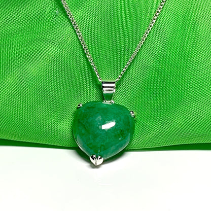 Silver Green Jade Necklace Heart Shaped