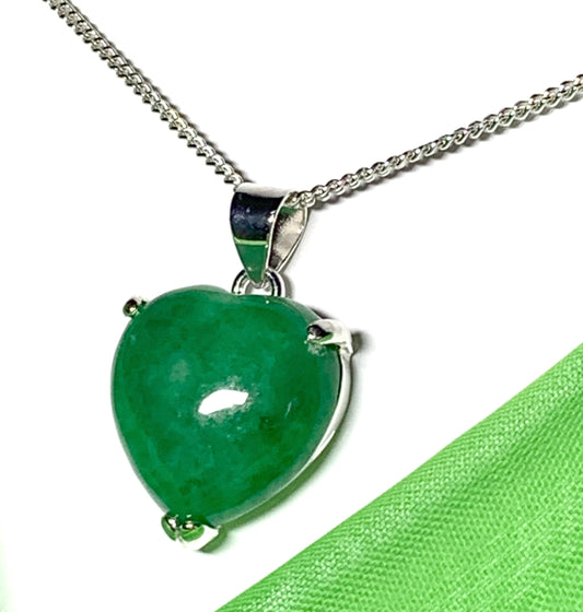 Silver Green Jade Necklace Heart Shaped