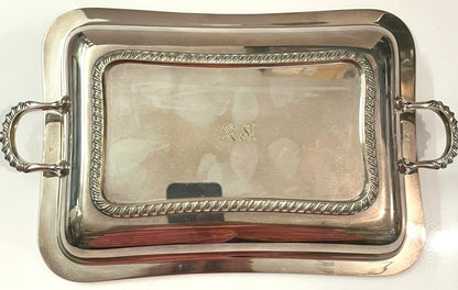 Silver plated serving tray with handles 10.5 inches x 7.5 inches - Pre Loved