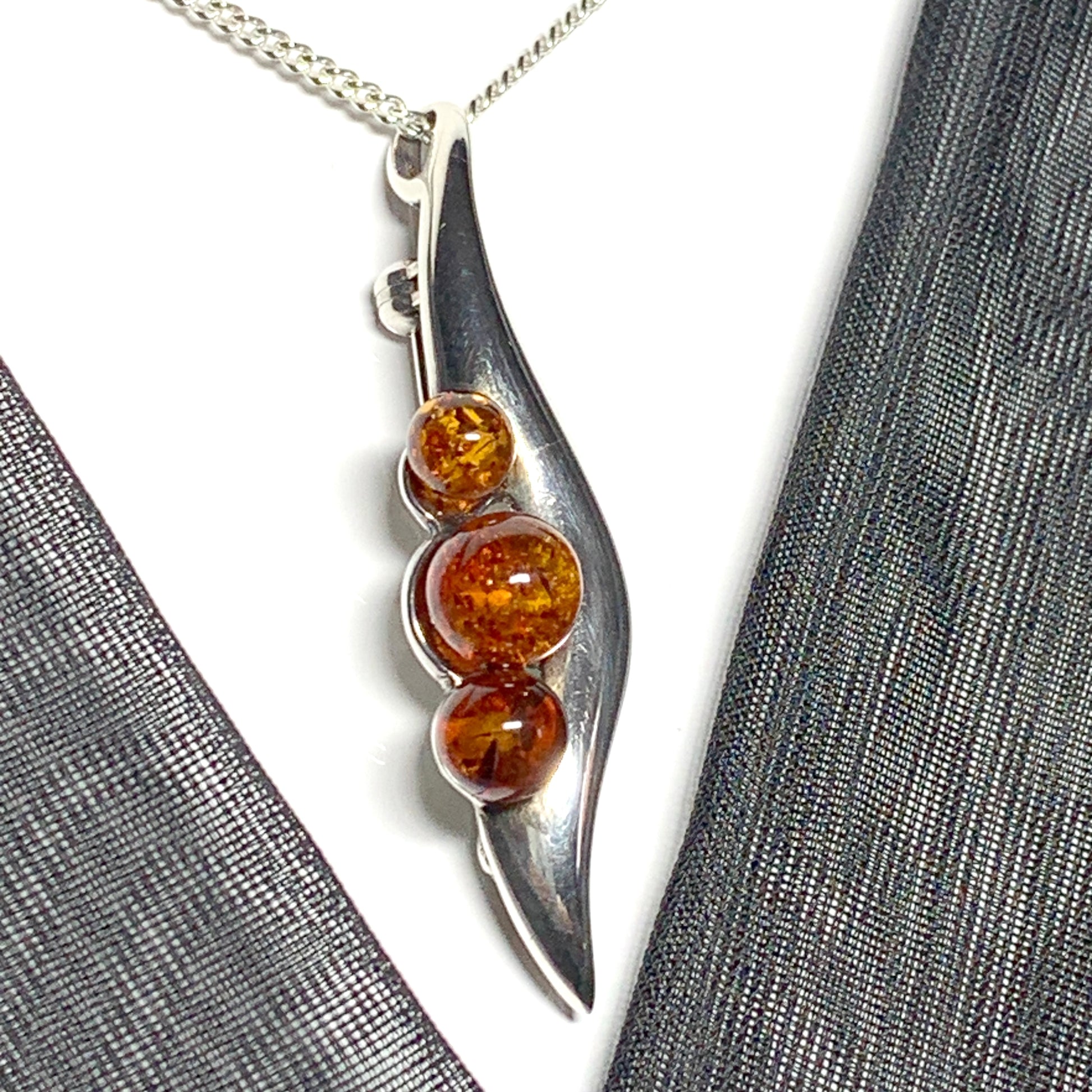 Sterling Silver Amber Swirl Necklace