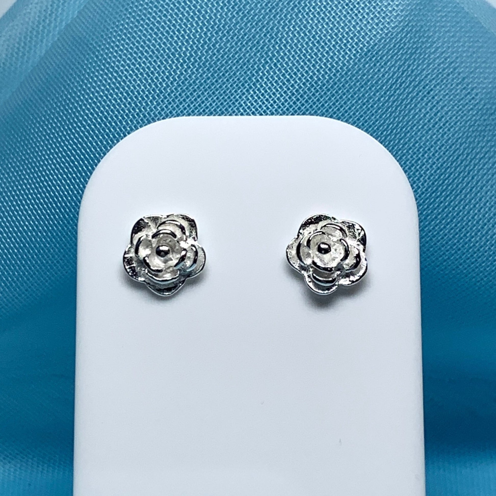 Sterling Silver Rose Flower Stud Earrings