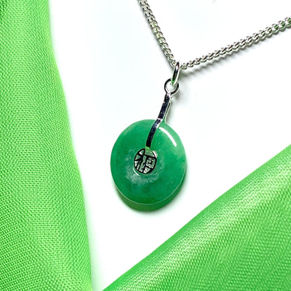 Sterling Silver Round Green Jade Necklace