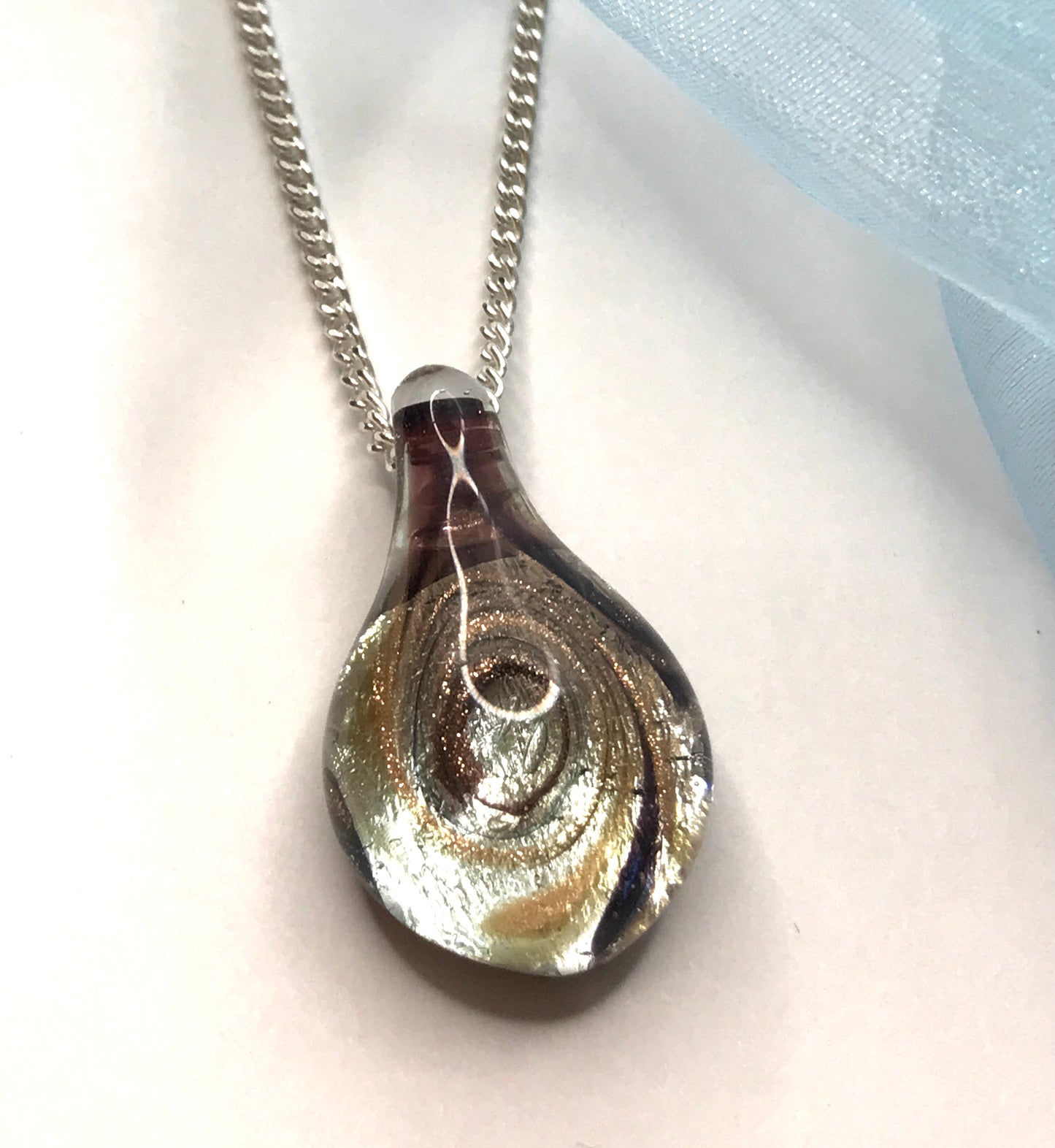 Silver & Copper Murano Glass Tear Drop Necklace