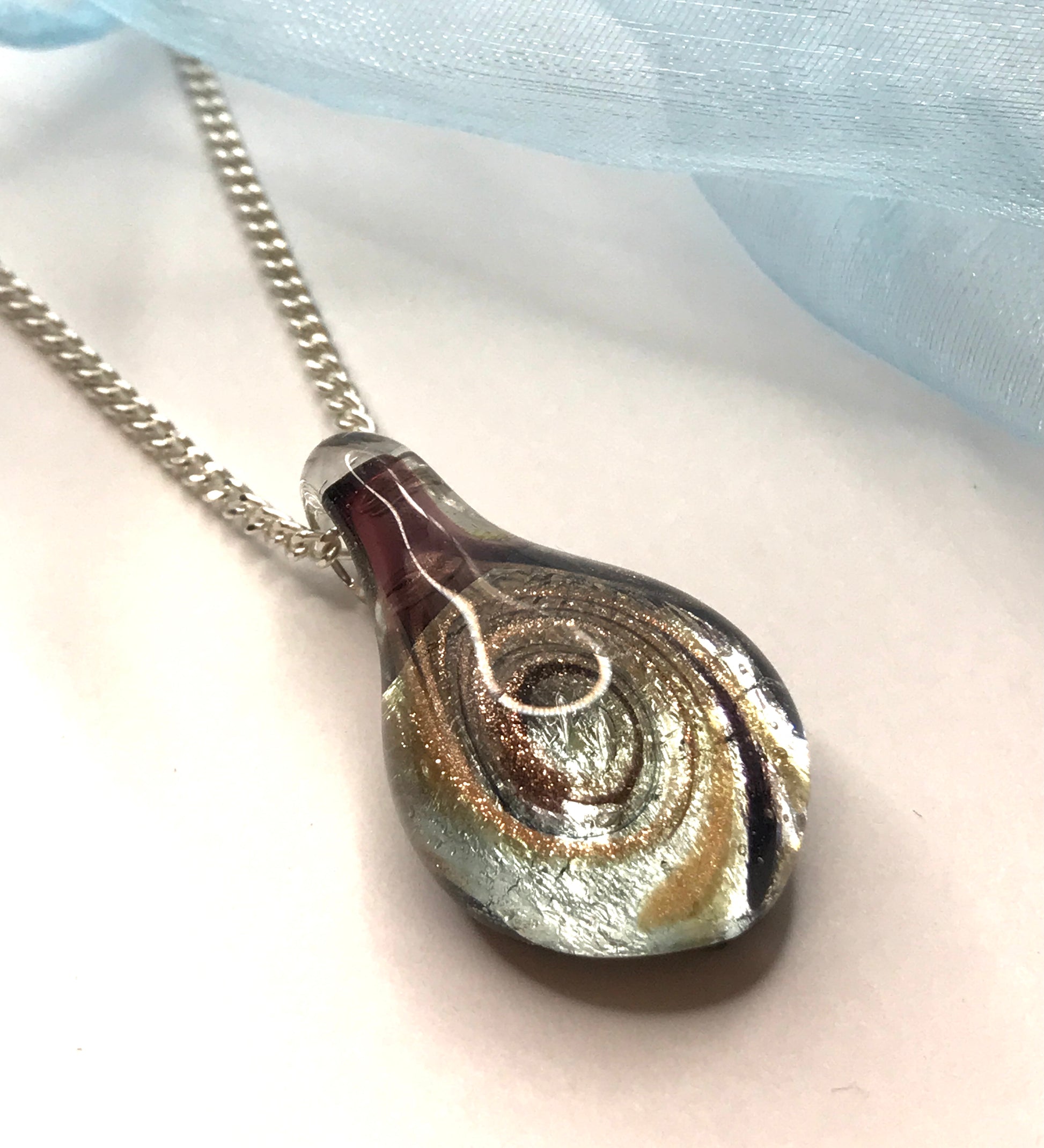 Silver & Copper Murano Glass Tear Drop Necklace