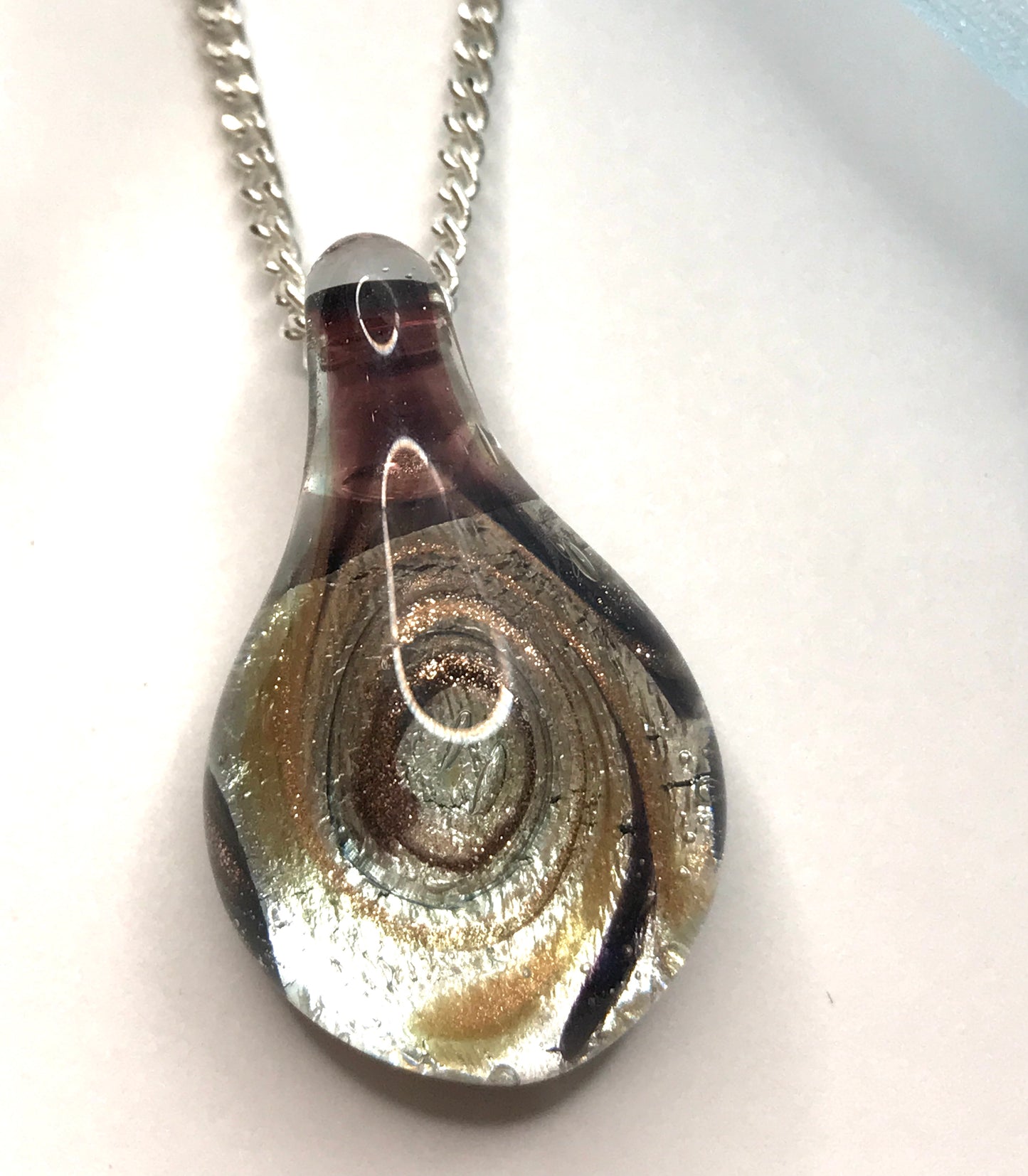Silver & Copper Murano Glass Tear Drop Necklace
