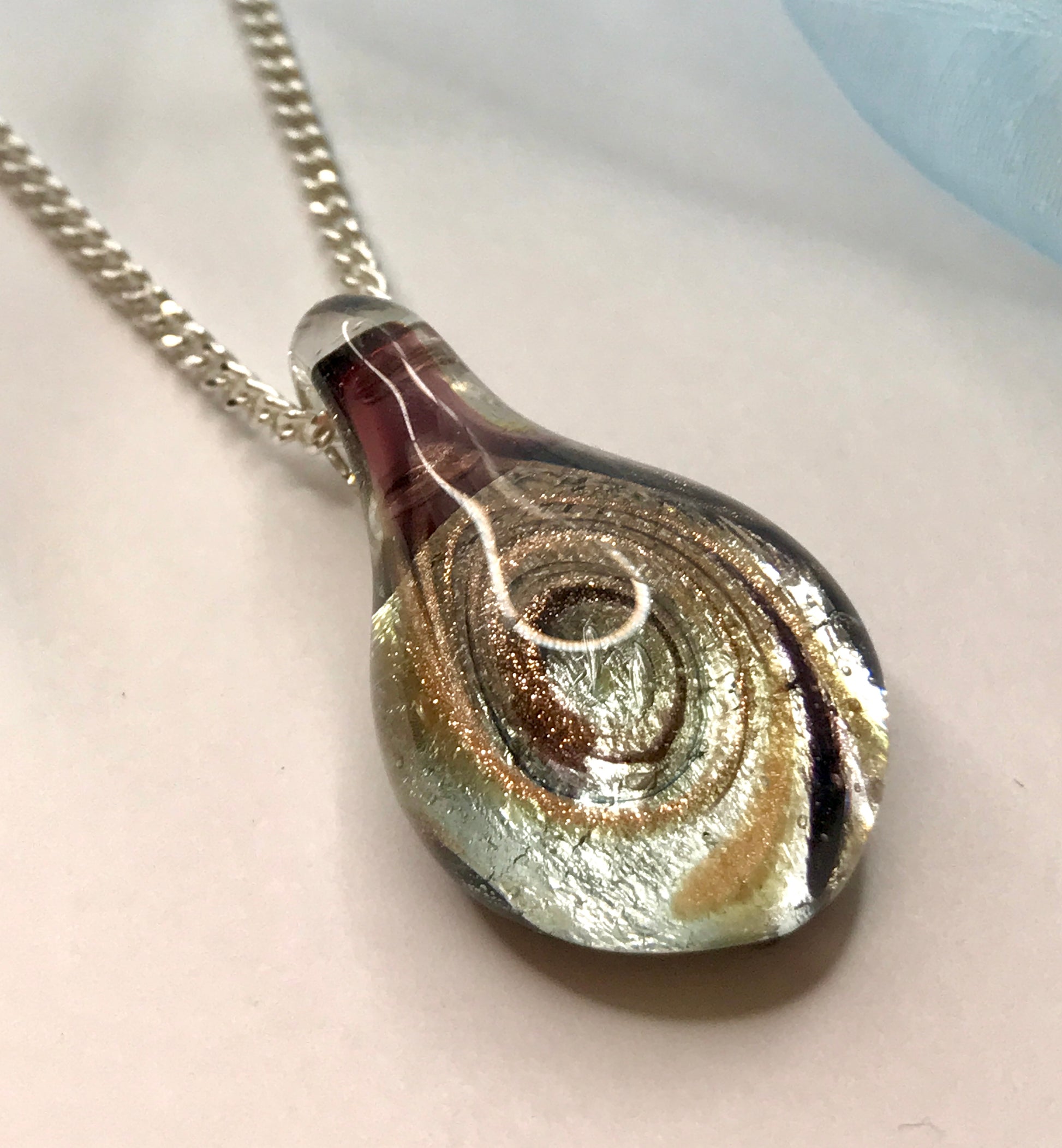 Silver & Copper Murano Glass Tear Drop Necklace