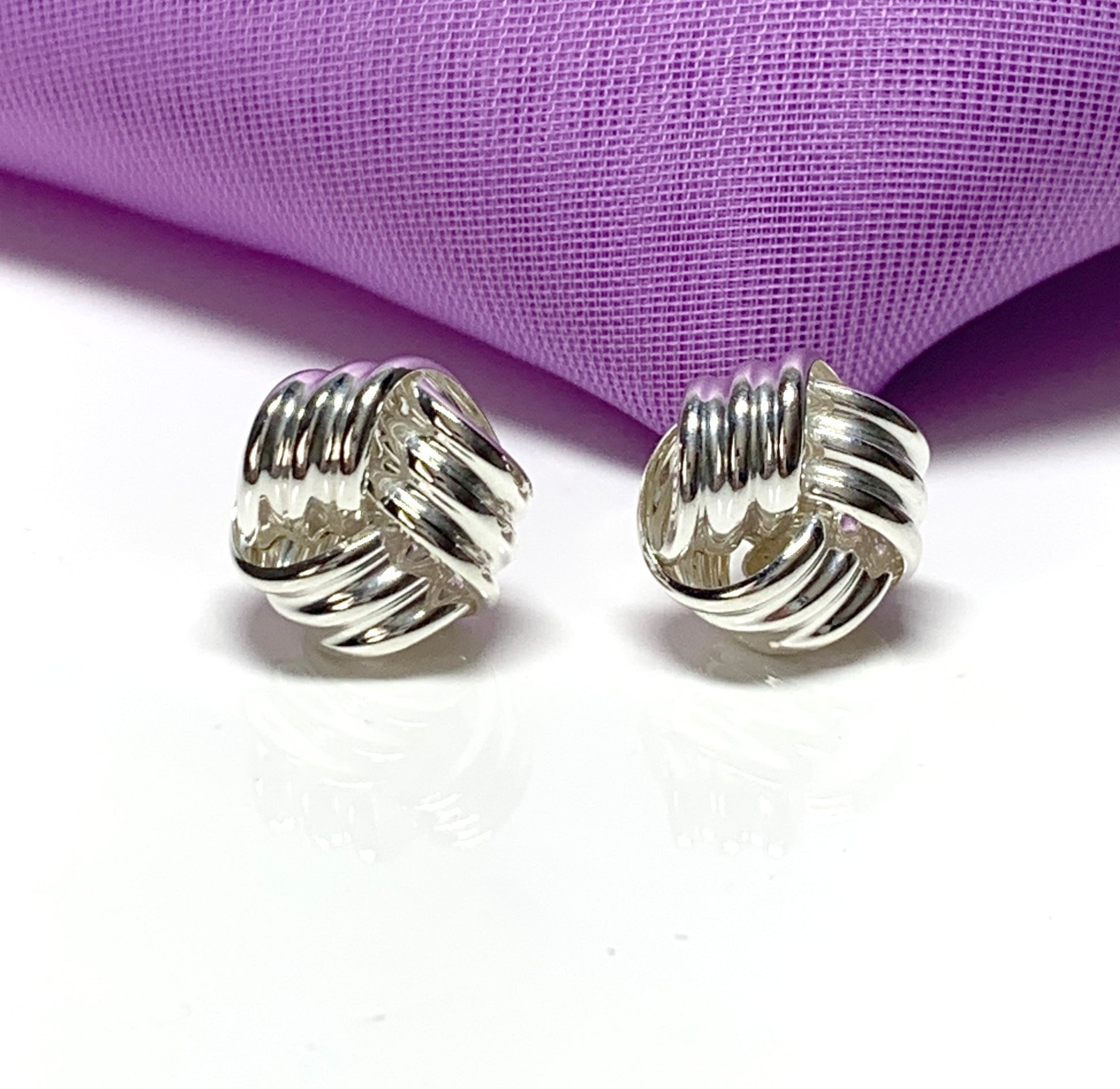 Sterling Silver Round Large Knot Stud Earrings