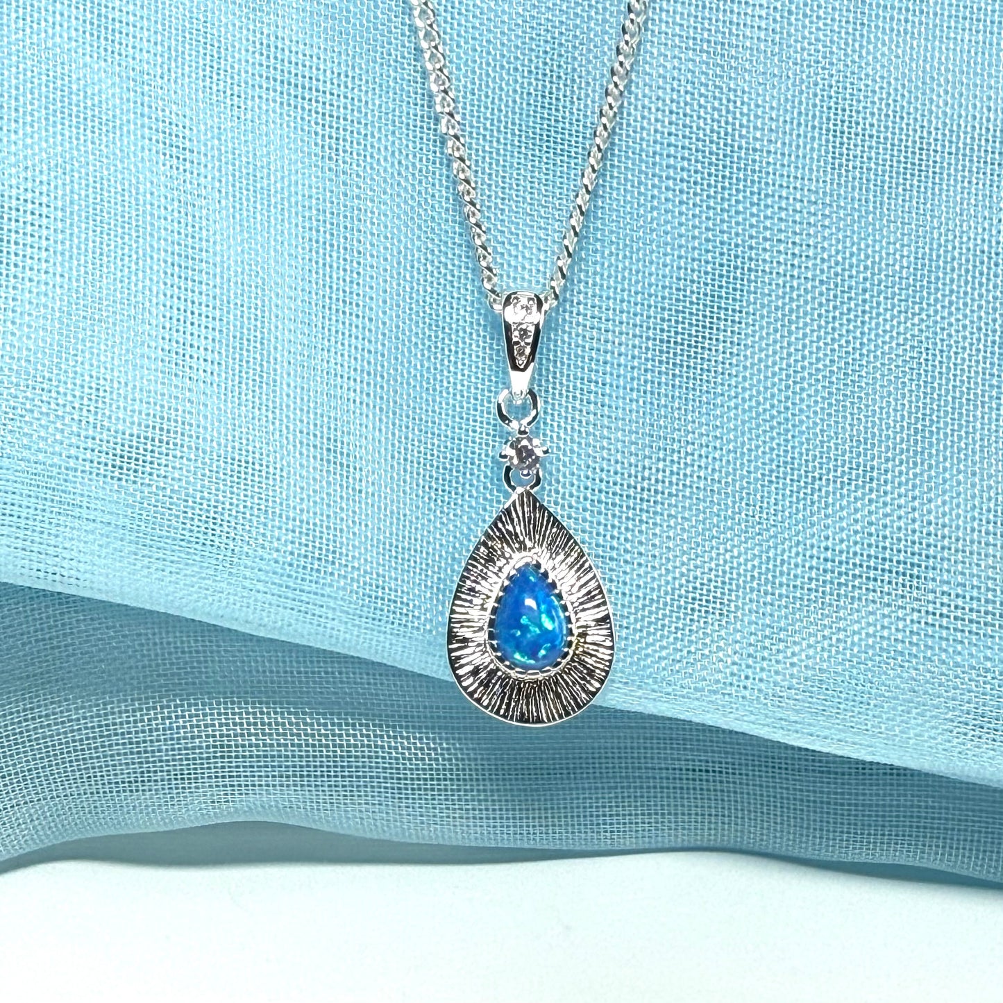 Sterling silver blue opal teardrop necklace