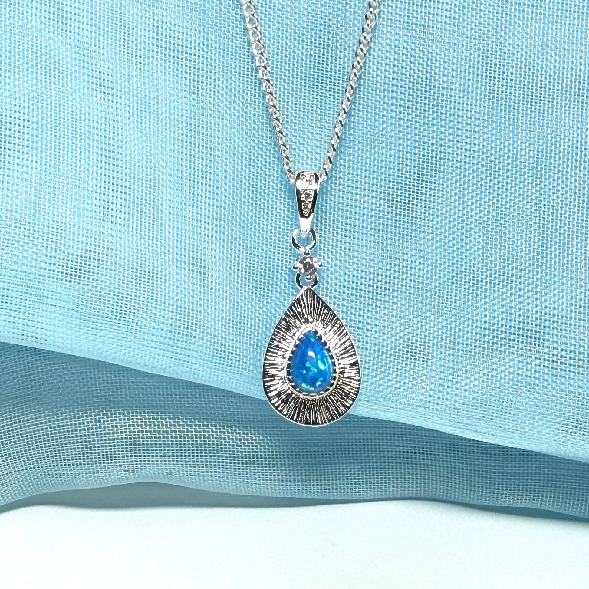 Sterling silver blue opal teardrop necklace