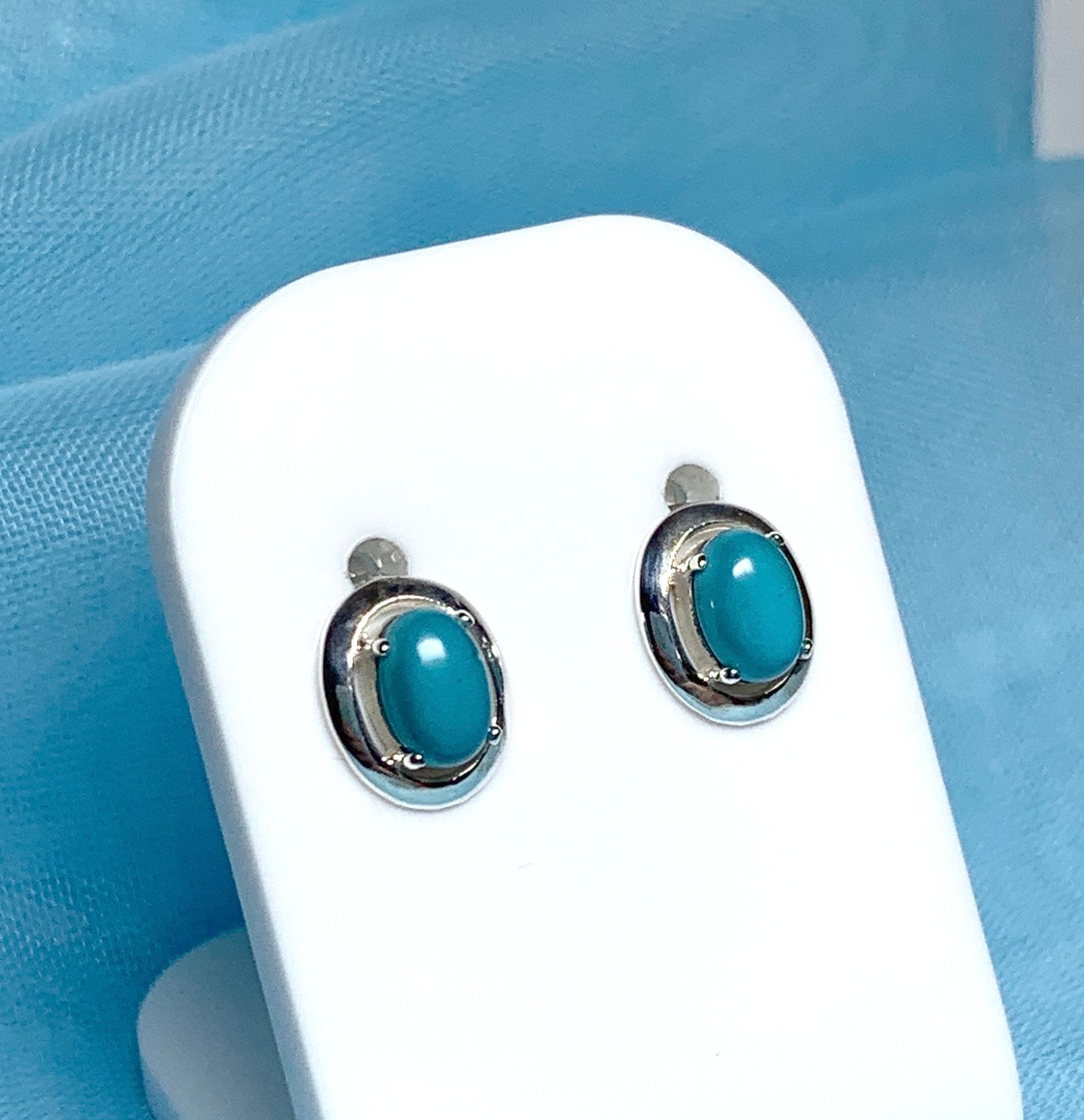 Sterling silver blue oval turquoise stud earrings