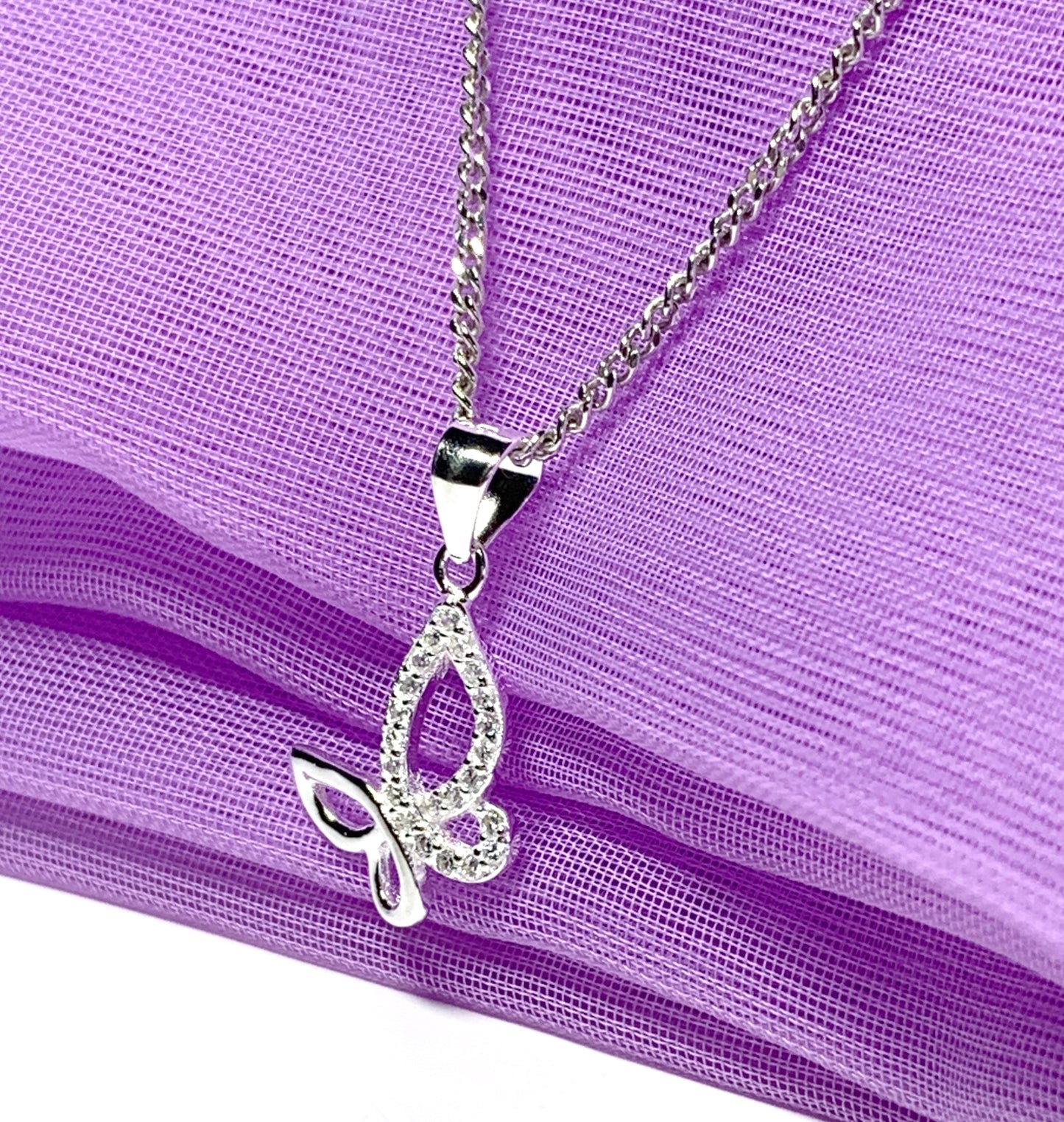 Sterling silver butterfly shaped cubic zirconia necklace pendant