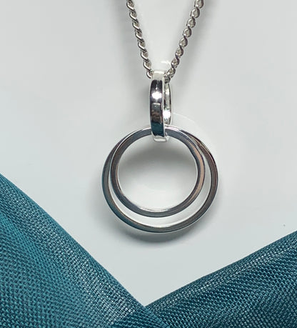 Sterling silver double circle round necklace pendant