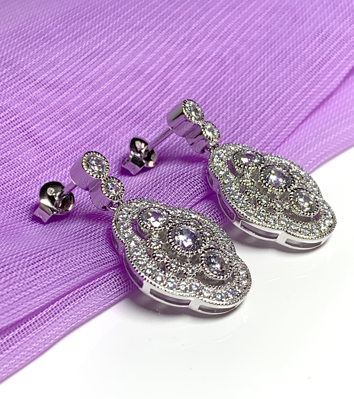 Sterling silver drop cluster earrings retro cubic zirconia