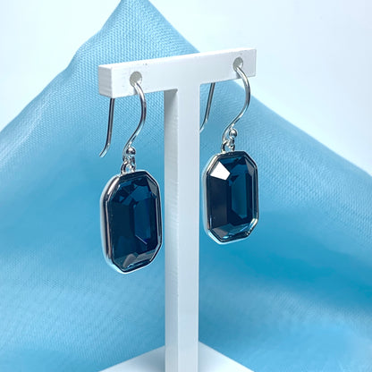 Large deep blue crystal octagonal drop earrings