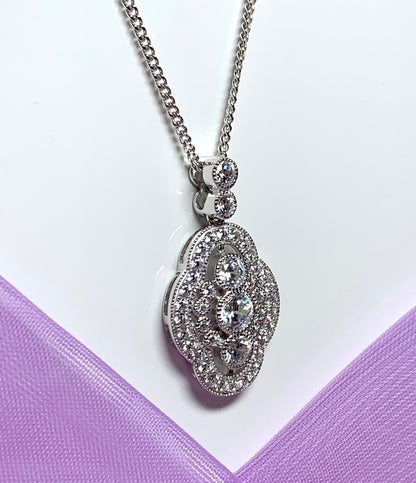 Sterling silver necklace retro cubic zirconia silver cluster pendant