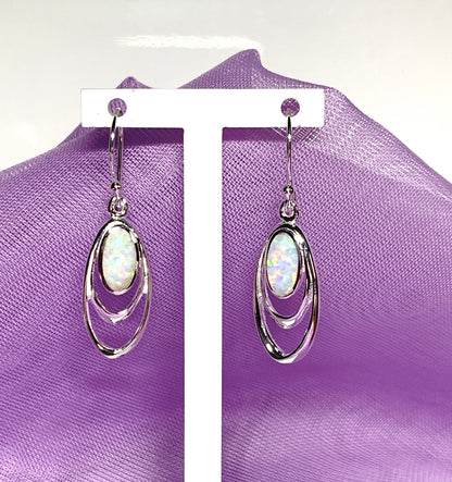 Sterling silver opal oval drop earrings