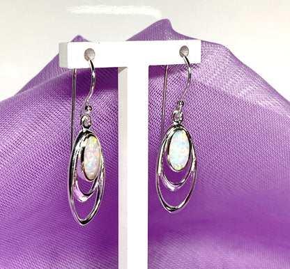 Sterling silver opal oval drop earrings