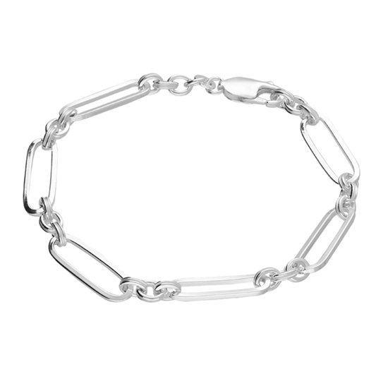 Long Linked Ladies Polished Paperlink Sterling Silver Bracelet