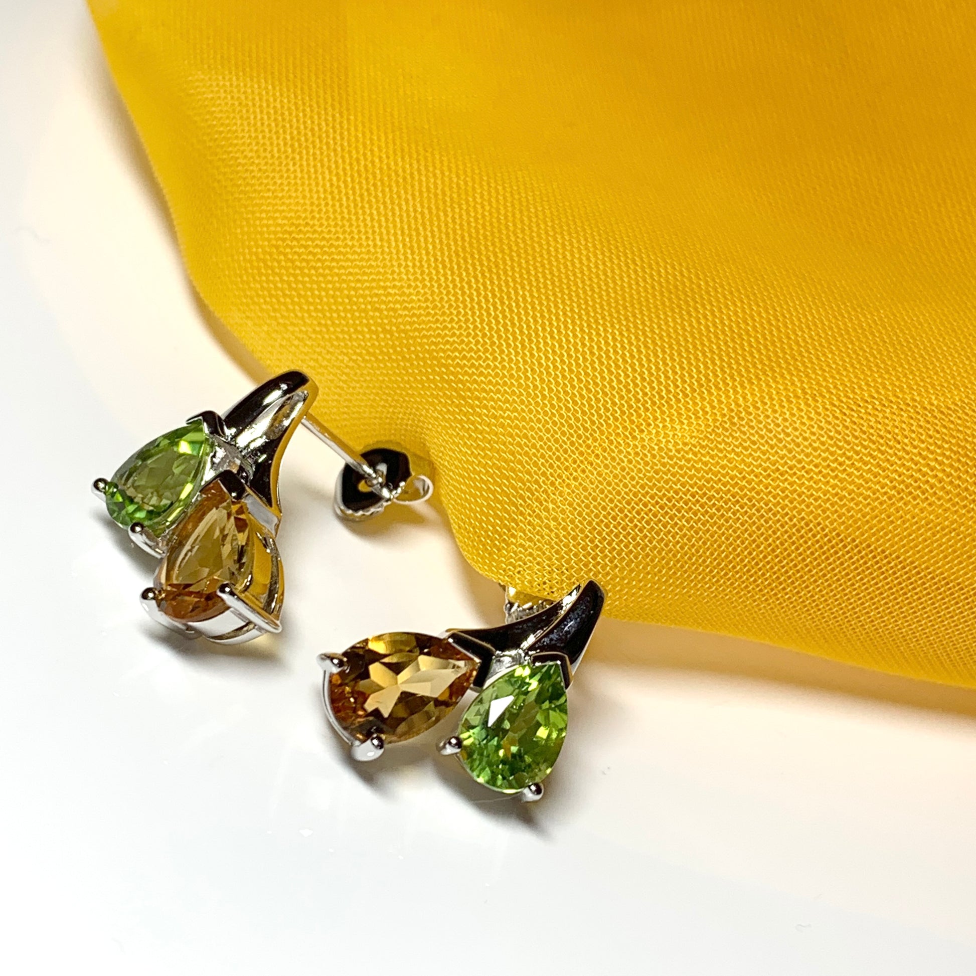 Real peridot and citrine fancy stud earrings