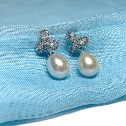 Real pearl fancy sparkling drop earrings