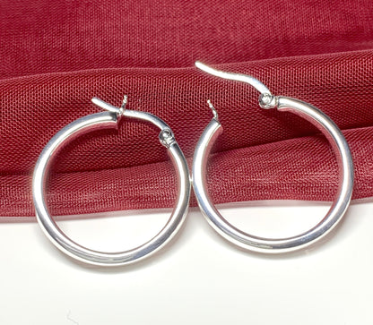 Sterling silver round hoop earrings 25 mm