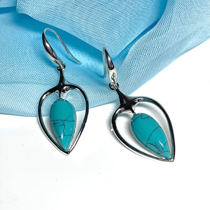 Sterling silver turquoise pear shaped drop earrings