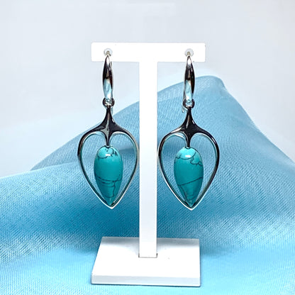 Sterling silver turquoise pear shaped drop earrings