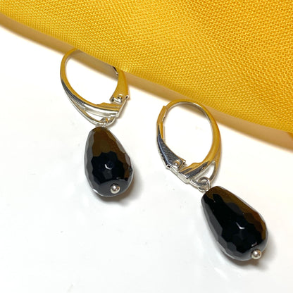 Small Onyx Teardrop Shaped Sterling Silver Drop Earrings