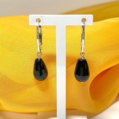 Small Onyx Teardrop Shaped Sterling Silver Drop Earrings