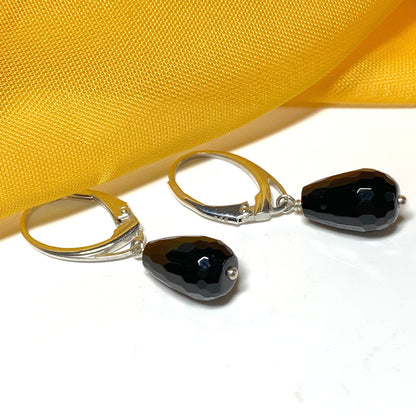 Small Onyx Teardrop Shaped Sterling Silver Drop Earrings