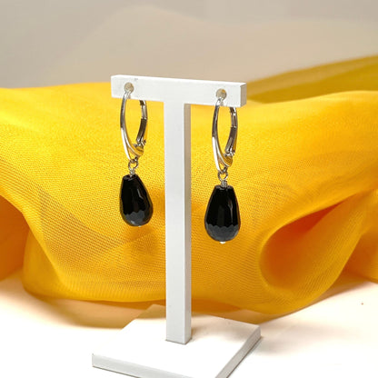 Small Onyx Teardrop Shaped Sterling Silver Drop Earrings