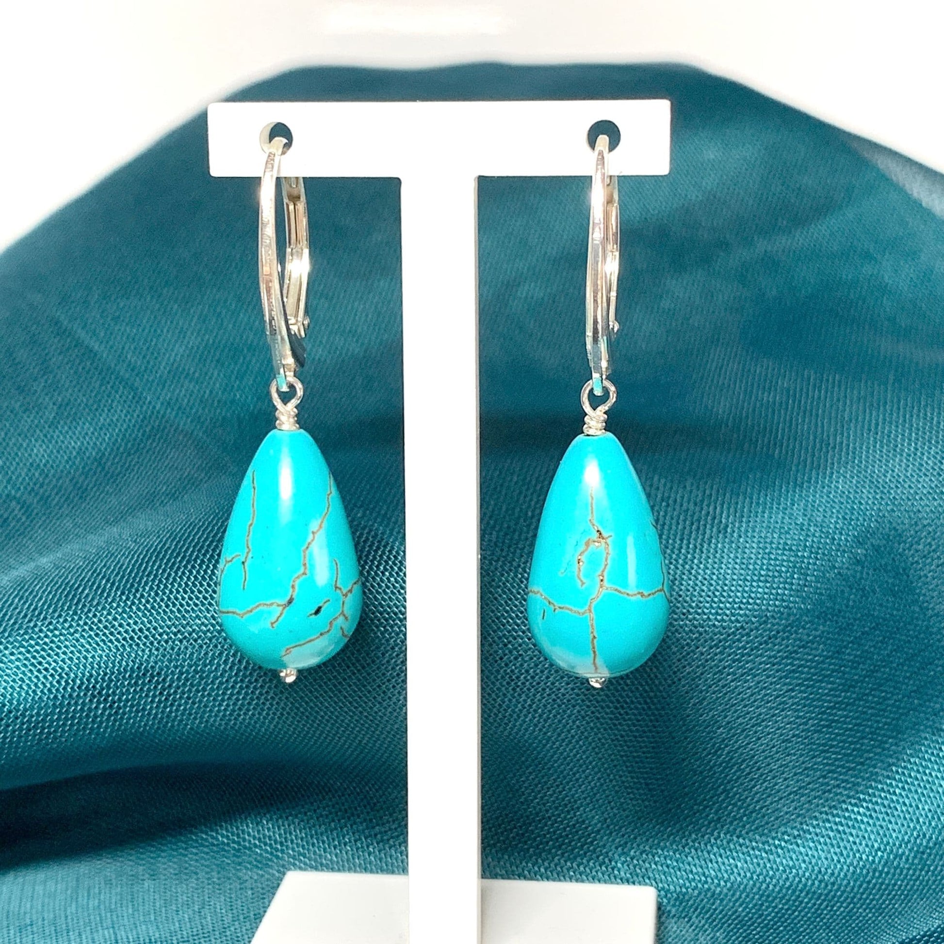 Small Turquoise Teardrop Sterling Silver Drop Earrings