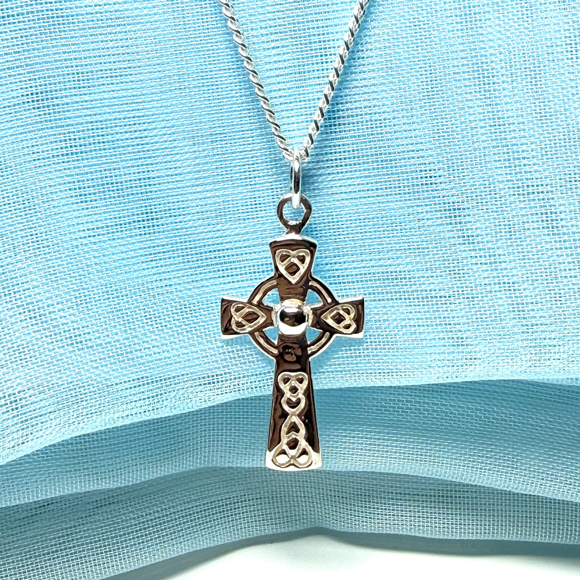 Small Patterned Sterling Silver Celtic Cross Including Chain