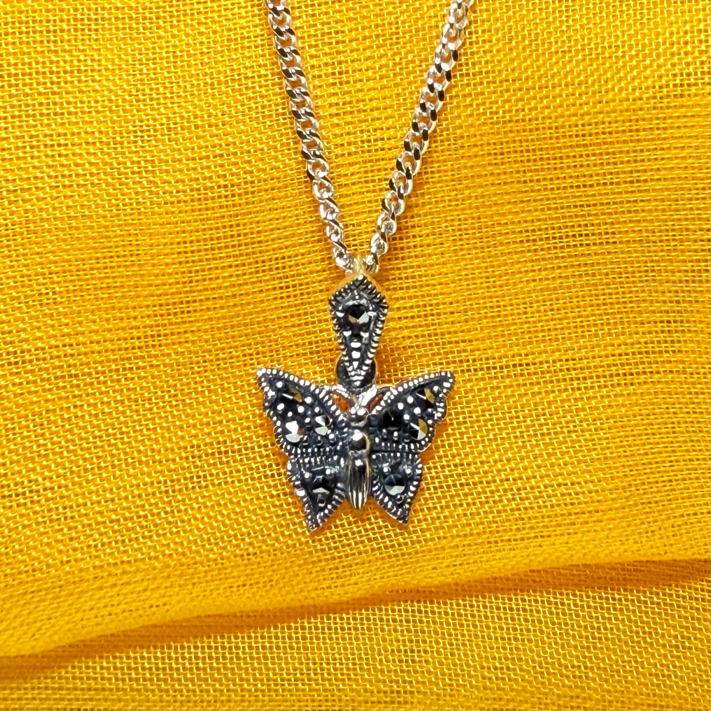 Small Real Marcasite Sterling Silver Butterfly Necklace Pendant