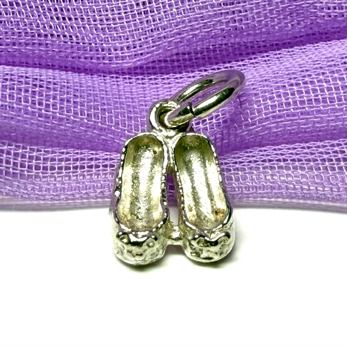 Small ballet slippers charm solid sterling silver ballerina slippers