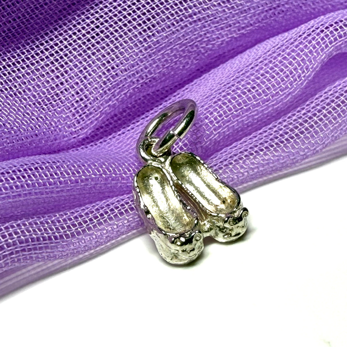 Small ballet slippers charm solid sterling silver ballerina slippers