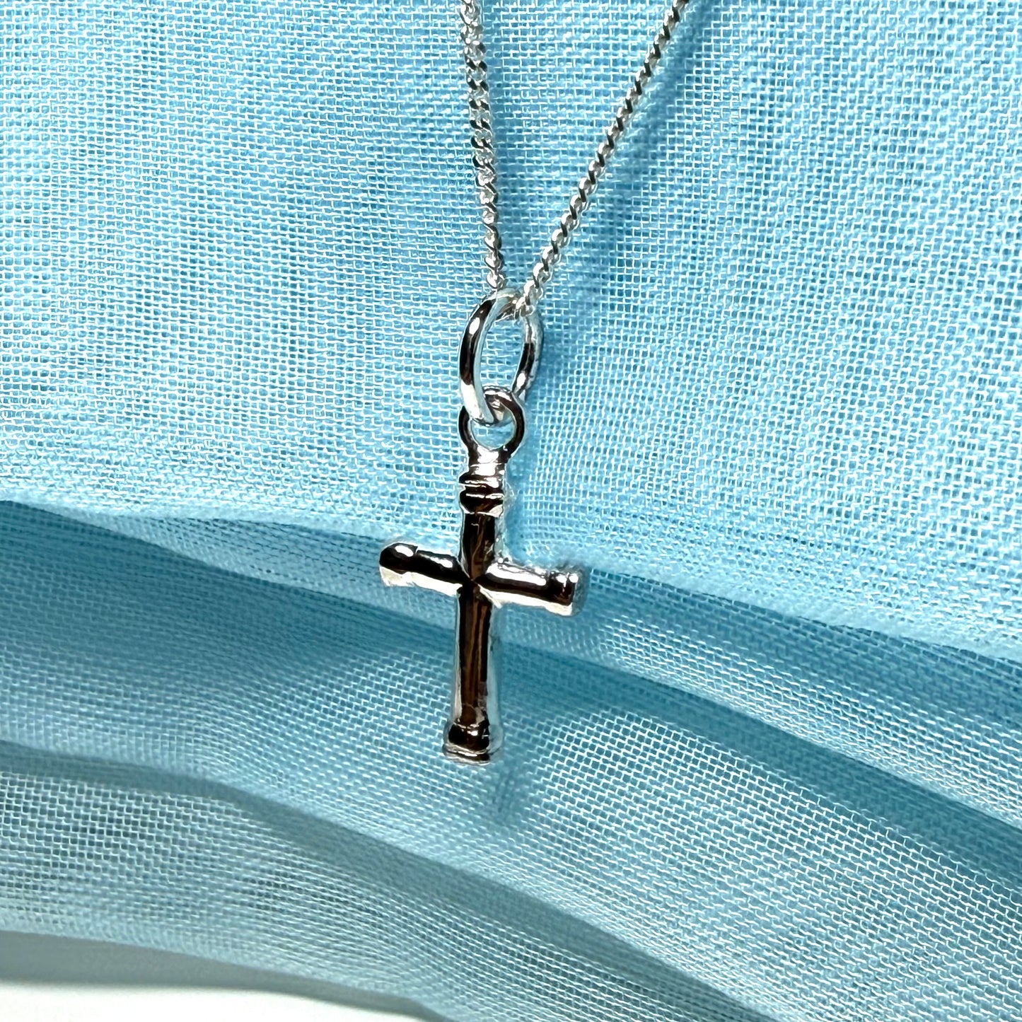 Small patterned cross necklace sterling silver cross including chain