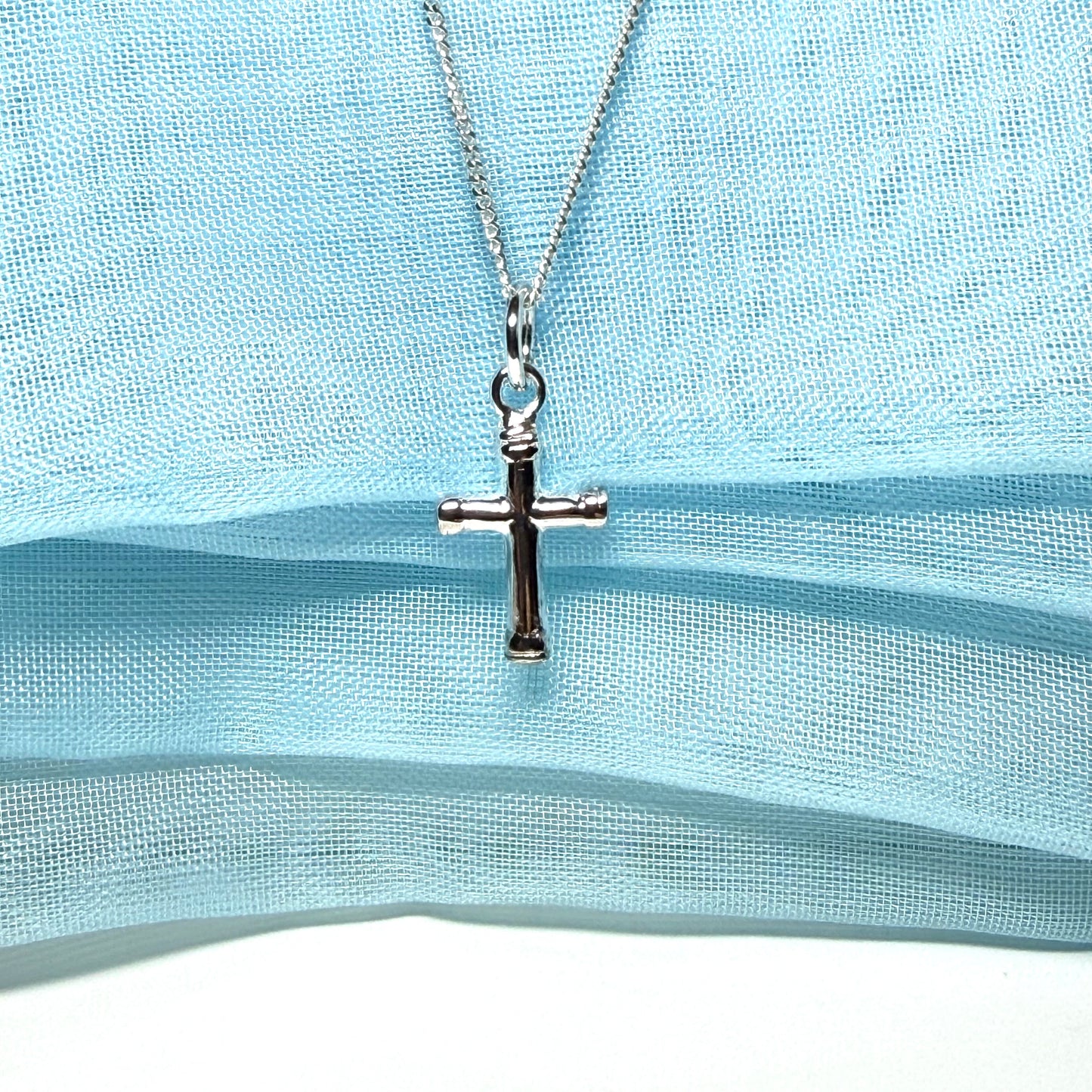 Small patterned cross necklace sterling silver cross including chain