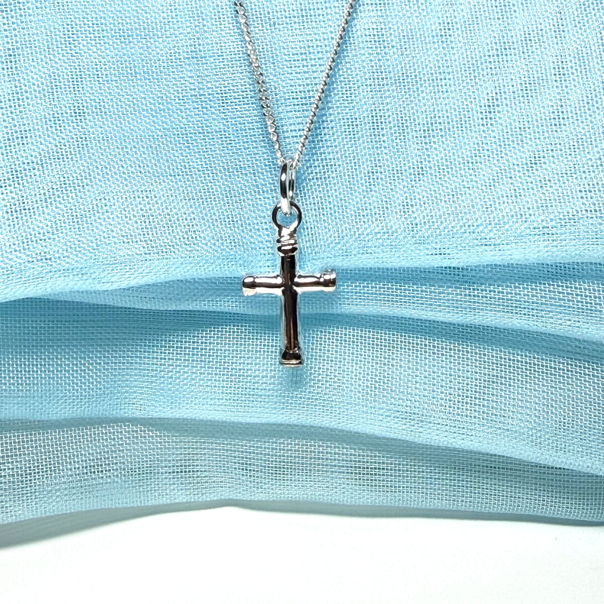 Small patterned cross necklace sterling silver cross including chain