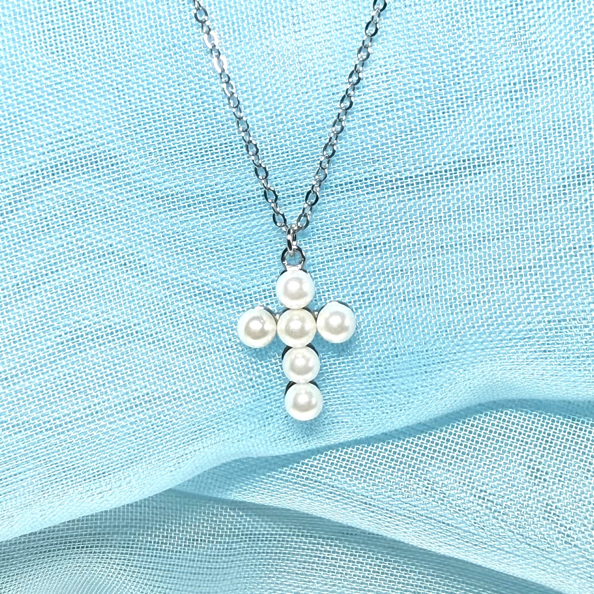 Small petite real freshwater pearl cross sterling silver including chain