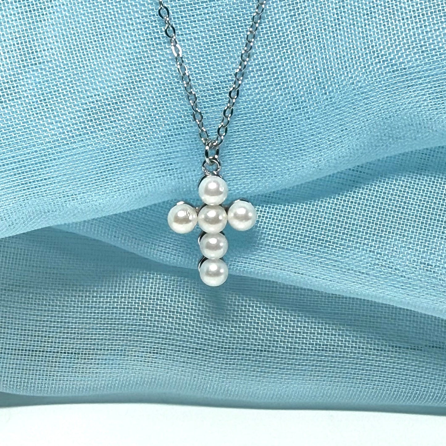 Small petite real freshwater pearl cross sterling silver including chain