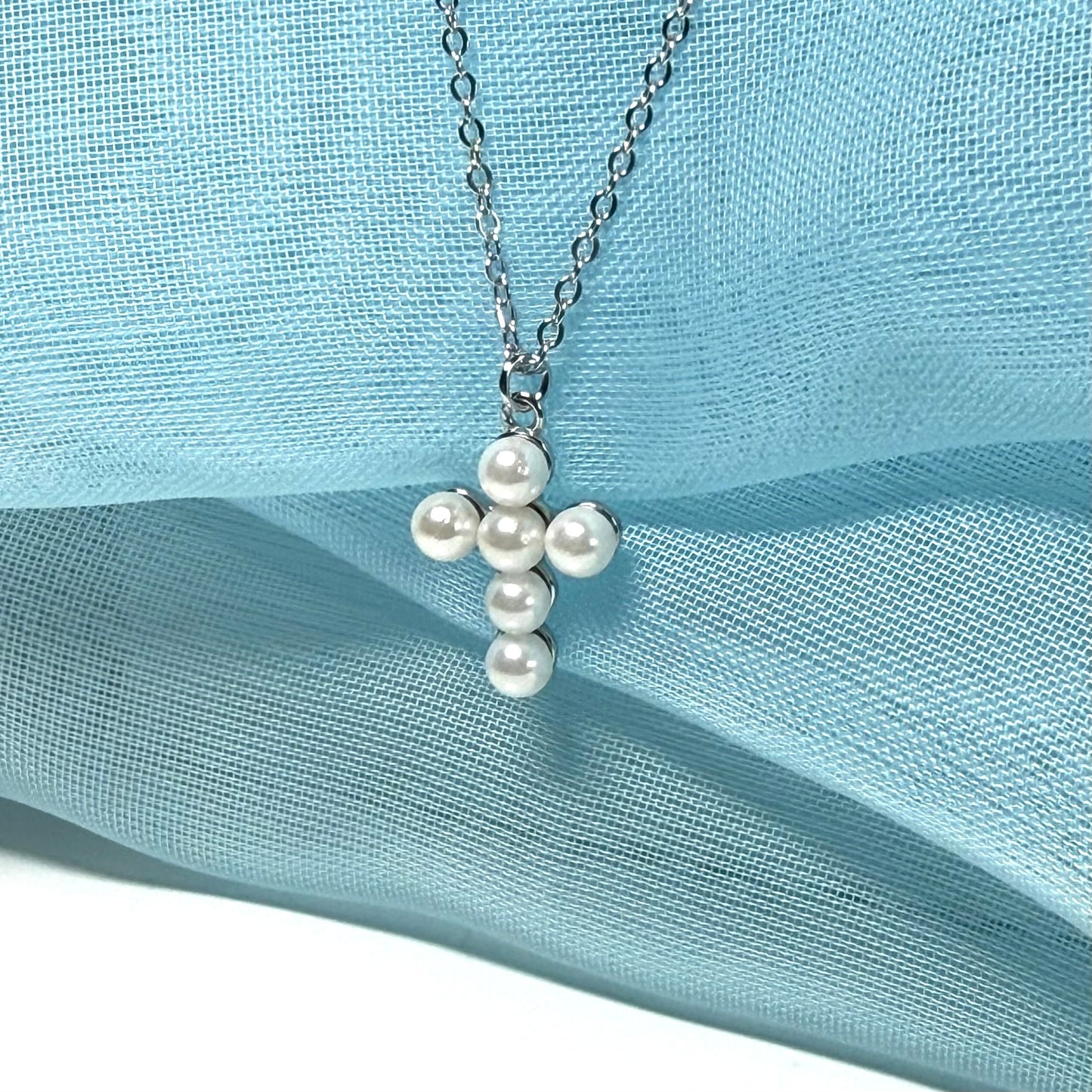 Small petite real freshwater pearl cross sterling silver including chain