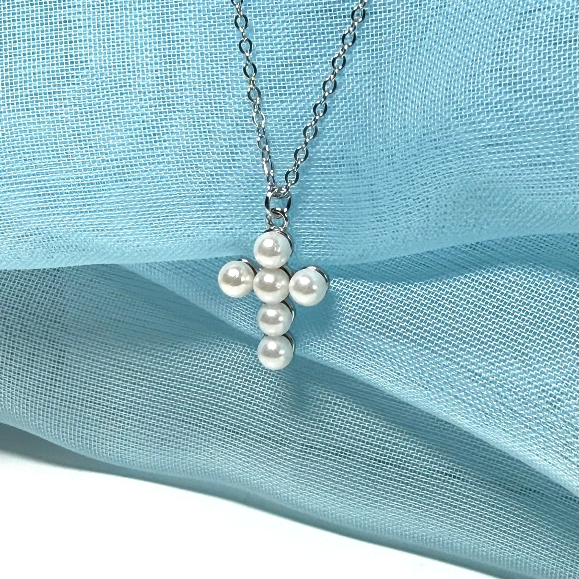 Small petite real freshwater pearl cross sterling silver including chain